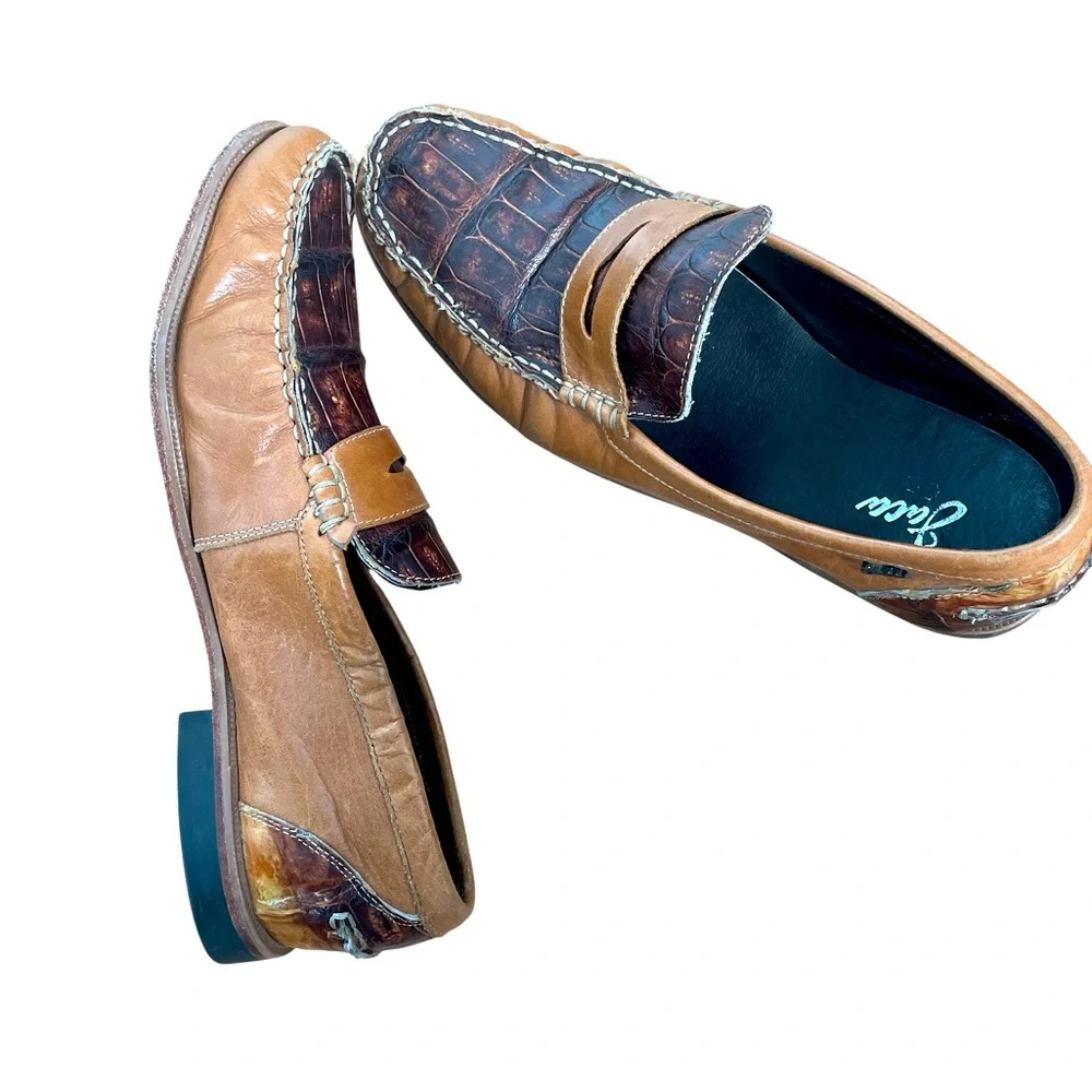 Jaca Mexican Hand made Mens Loafer Brown on BrownAlligator LookLeather Shoe 13.5